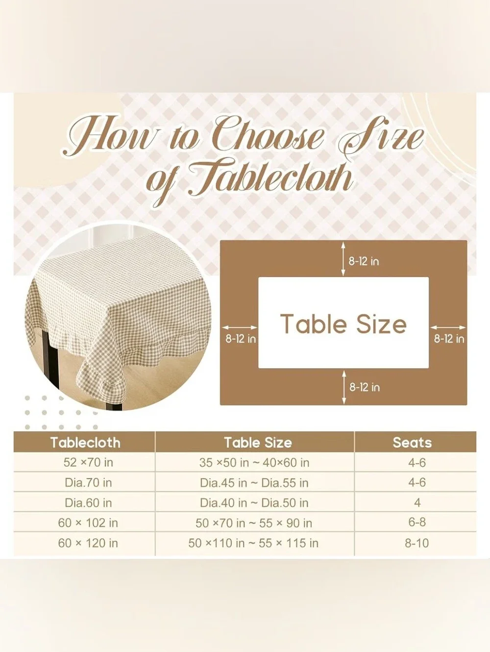 Ruffled Gingham Cotton / Linen Soft Tablecloth 60 X 84